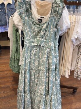 Sage Green Floral Tiered Maxi Dress